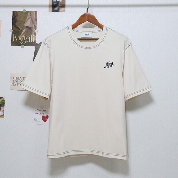 Ami stitching logo embroidered round neck short sleeves Size S